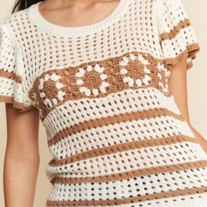DAVI & DANI Crochet Knit Top - Cream and Brown
